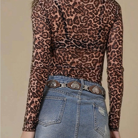 Mesh Long Sleeve Cheetah Print Top - Picture 2 of 2